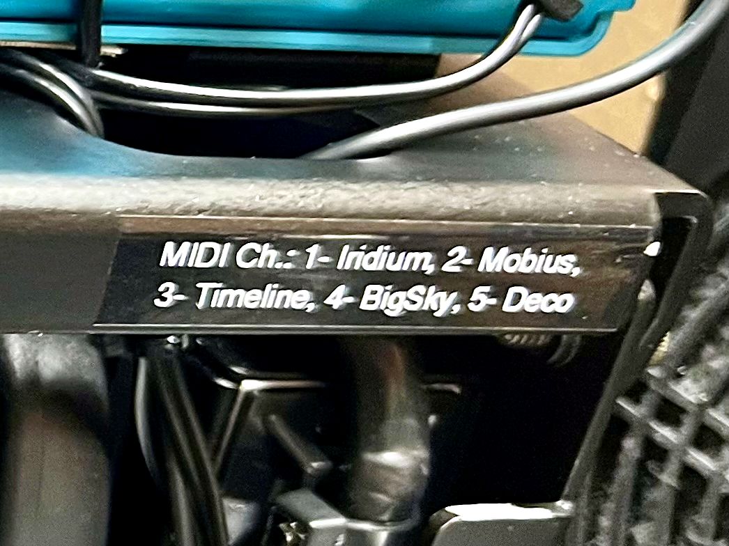 MIDI channel label: 1 Iridium, 2 Mobius, 3 Timeline, 4 BigSky, 5 Deco
