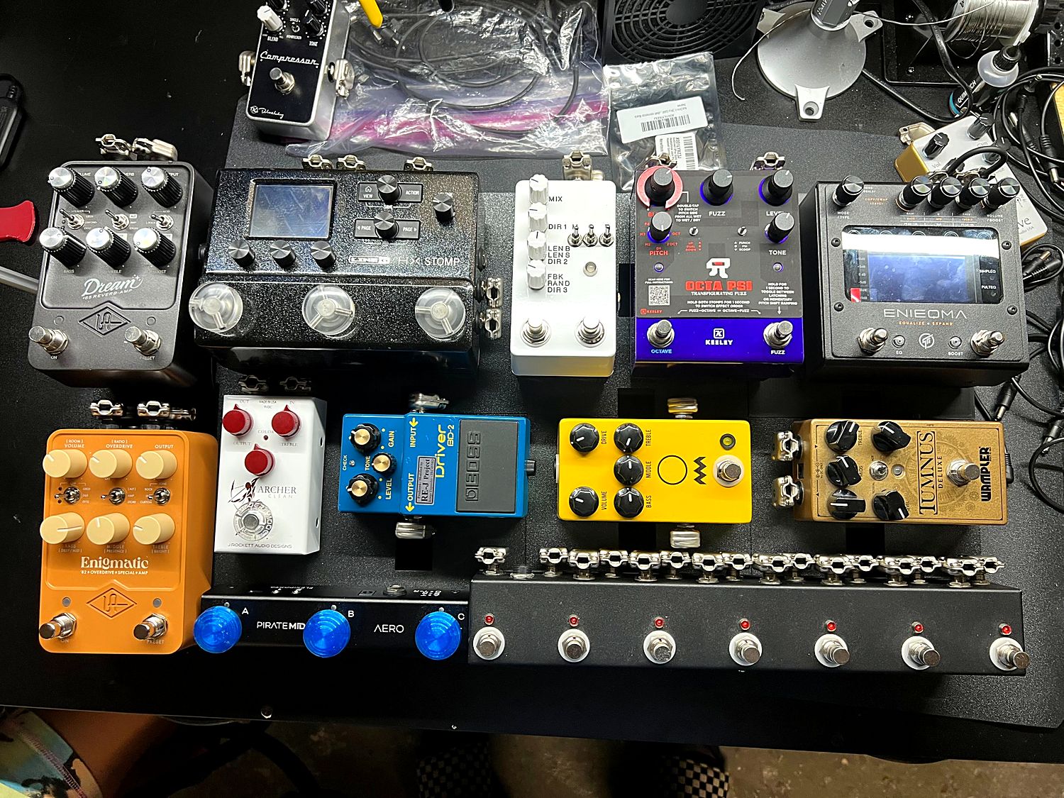 Quad Cortex mini and footswitch on a pedalboard